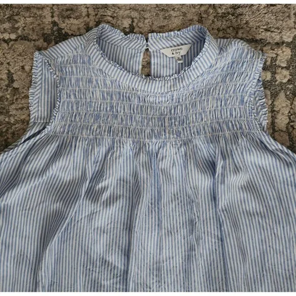 Crown & Ivy Blue White Striped Smocked Sleeveless Mini Shift Dress Women's M - Picture 4 of 6